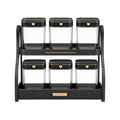 Vixra 2-Tier Spice Rack & Jars Set - 6-Piece Condiment Storage Organizer (Black & Gold)