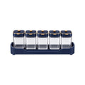 Vixra Linear Spice Rack & Jars Set - 5-Piece Condiment Storage Organizer (Navy Blue & Gold)
