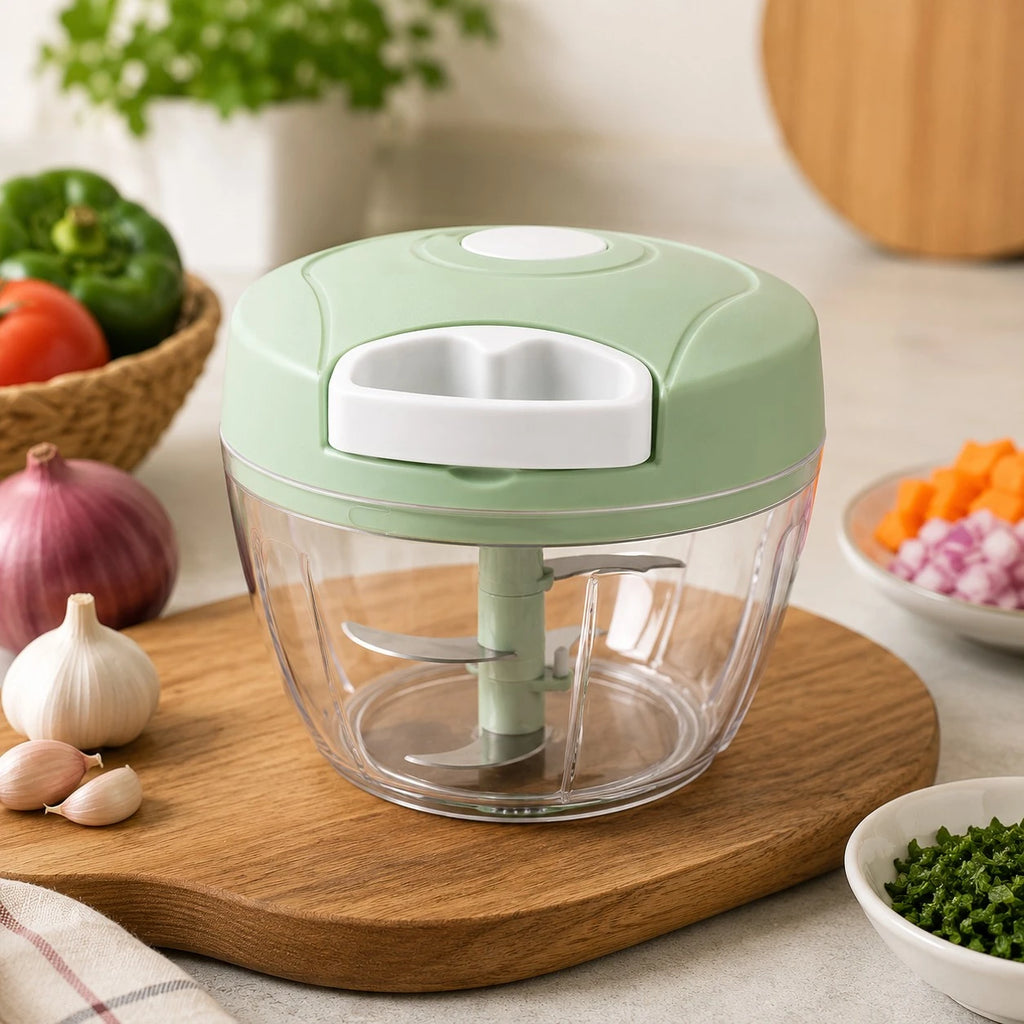 Vixra Manual Hand-Pull Vegetable Chopper - 4-Blade Food Processor (Pastel Green)