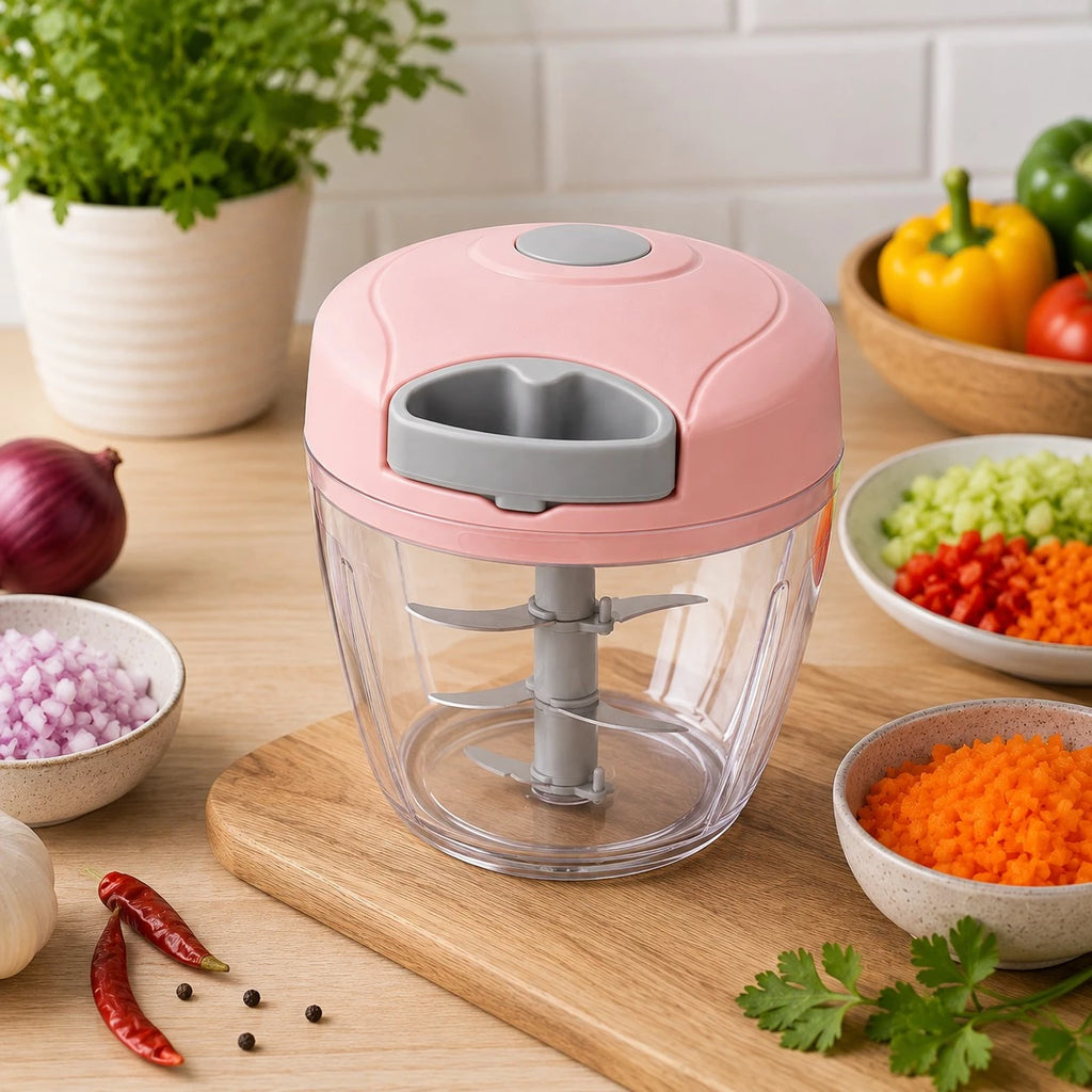 Vixra Manual Hand-Pull Vegetable Chopper - 4-Blade Food Processor (Pink)