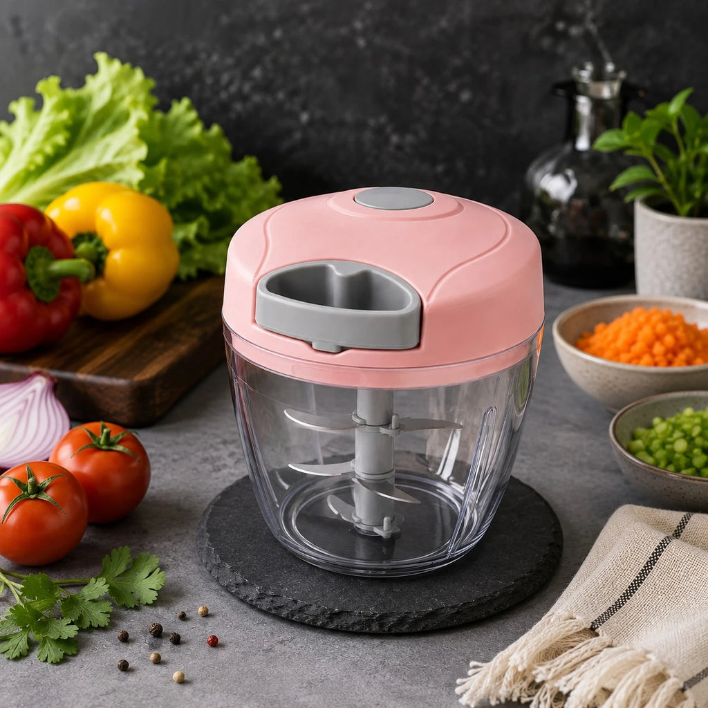 Vixra Manual Hand-Pull Vegetable Chopper - 4-Blade Food Processor (Pink)