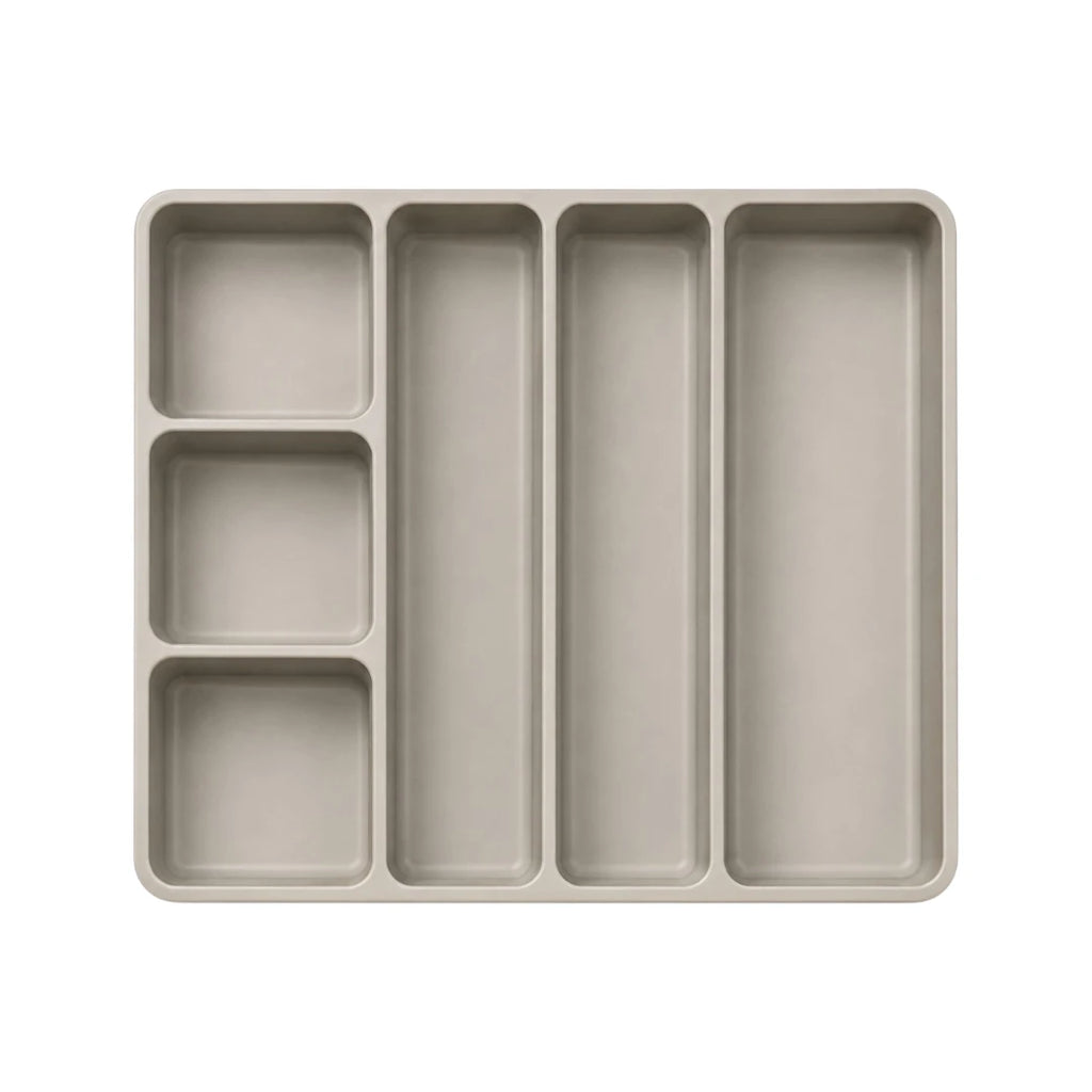Vixra Minimalist Kitchen Drawer Organizer - 5-Compartment Cutlery Tray (Taupe)