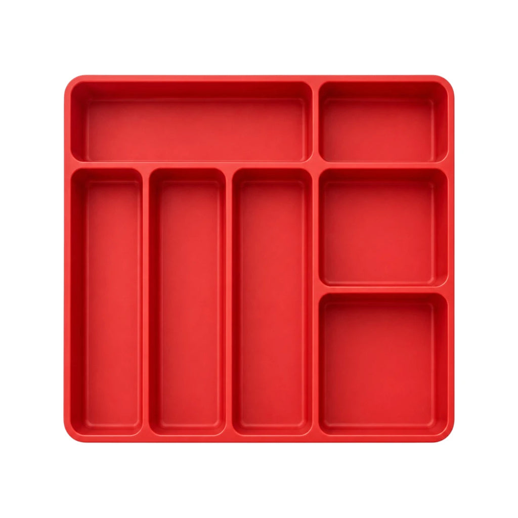 Vixra Minimalist Kitchen Drawer Organizer - Multi-Compartment Cutlery Tray (Red)